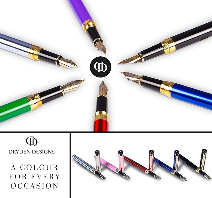 Dryden Designs Fountain Pen Medium Nib Gift Pouch - with 24 Ink Cartridges - MCM (Intense Black)