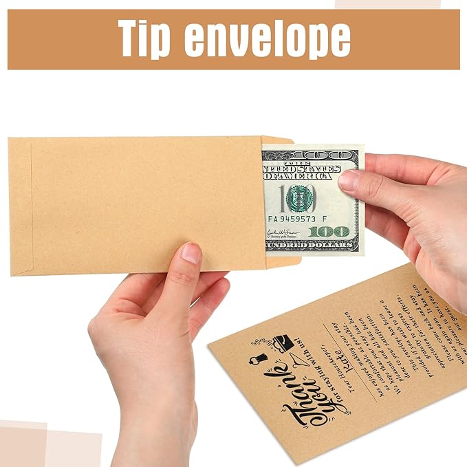 Eersida 500 Pcs Kraft Housekeeping Tip Envelopes Bulk Thank You Envelopes 3.5 x 6.5 Inch Self Adhesive Kraft Paper Seed Envelopes for Cash Coin Money Gratuity Key Cards Saving Hotel Motel