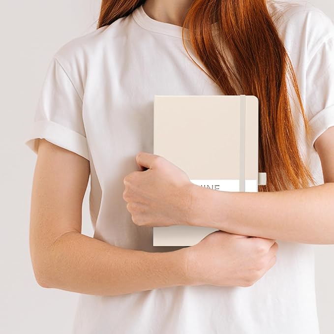 Dotted Journal/Notebook - Dot Grid Hard Cover Notebook, Premium Thick Paper with Fine Inner Pocket, Black Smooth Faux Leather, Pen Loop, 5.3'' x 8.26'' - Vanilla