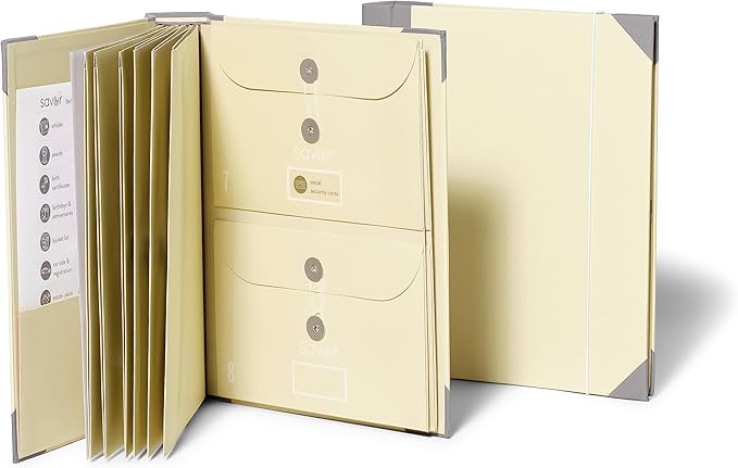 Savor | 2025 Updated Edition The Folio™ Document Organizer|Custom Dyed Cloth Bound Expanding File Folder for Important Papers, Emergency Binder,Birth Certificates,Social Security Cards, and Passports