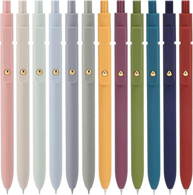 Ddaowanx Gel Pens, 12 Pcs 0.5mm Quick Dry Black Ink Pens Fine Point Smooth Writing Pens, Cute Office School Supplies Gifts for Women (12 Pcs Vintage+Morandi-Black Ink)