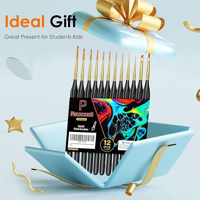 Detail Paint Brushes Set, 12PC Miniature Brushes for Fine Detailing & Art Painting, Small Tiny Paint Brush Perfect for Acrylic, Citadel, Paint by Number, Figurine, Craft, Models, Warhammer 40k (Black)