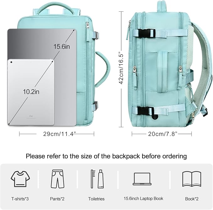 Travel Backpack for Men Women, TSA Friendly Carry-on Backpack Luggage Airline Approved, Personal Item Backpack Bag, Backpack for Traveling, Blue-Green