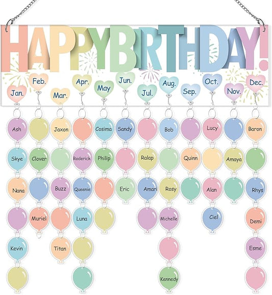 Eersida Birthday Calendar Wall Hanging Family Birthday Plaque with Tags Acrylic Birthday Reminder Calendar Board Classroom Birthday Reminder 120 Tags Christmas Party Gifts Home Decor(Pastel Color)