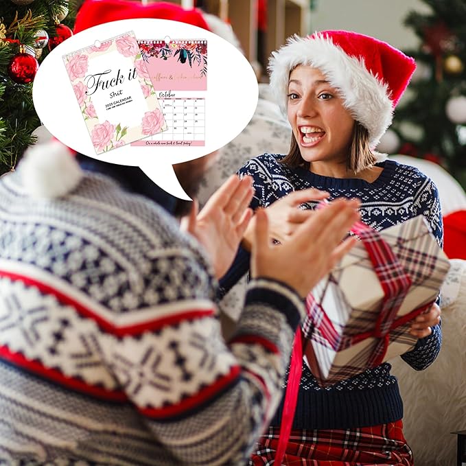 2025 Fu-ck It Calendar for Tired-Ass Tired Women, 12 Months Wall Hanging Calendar for Home Office, Funny Swear Gag White Elephant Gift for Women