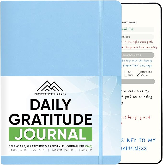 Journal For Men & Women - Gratitude Journal, Mental Health & Self Care Journal For Women & Men - A5 - Blue - Productivity Store