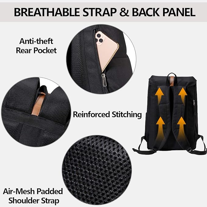 Backpack for Men,Large Water Resistant Fashion Travel Drawstring Backpack Rucksack with Laptop Sleeve for School/Work/College/Adults Black