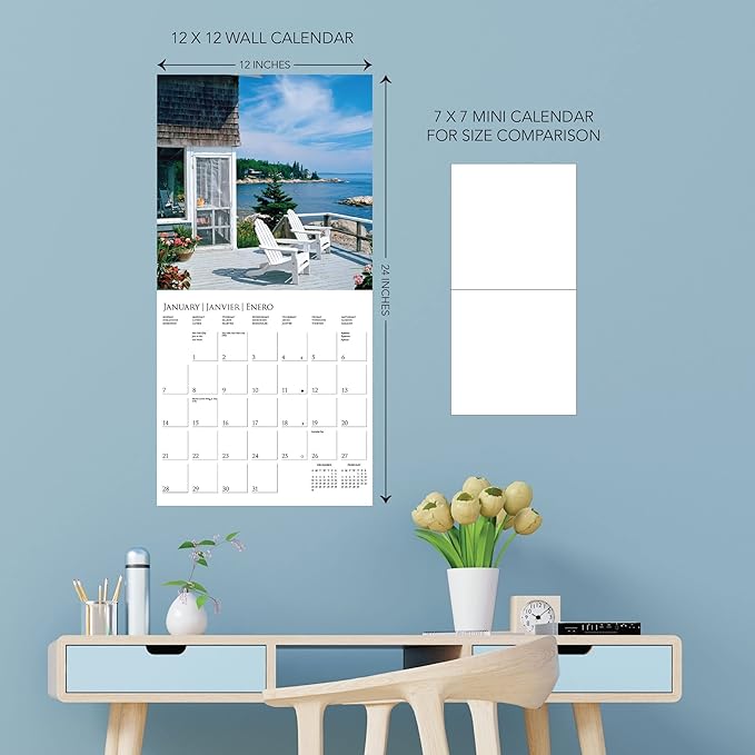 Graphique 2024 On the Porch Wall Calendar | 12” x 12” | Thick Paper | Home & Office Organizer | Large Monthly Grid | 3 Languages & Marked Holidays | 4 Month Preview Page for 2025