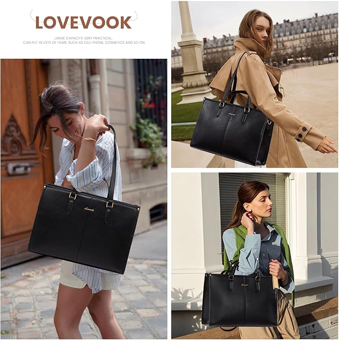 LOVEVOOK Laptop Bag for Women,15.6 inch Work Bags with Clutch, Vintage Leather Laptop Tote Bag,Computer Bag Laptop Purse, Briefcase Tote Bag Shoulder Bag Handbag for Business Office Teacher