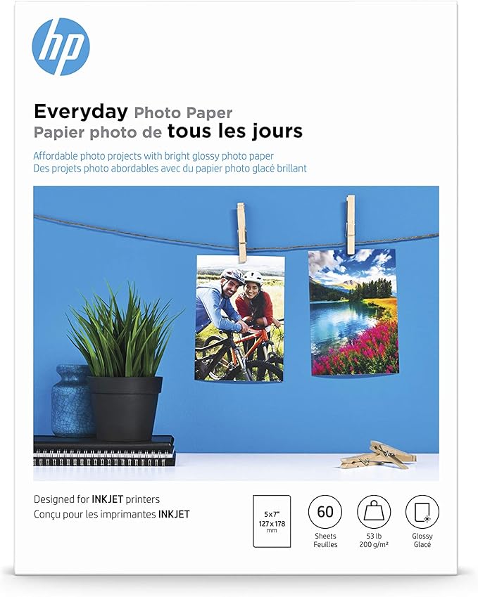 HP Everyday Photo Paper, Glossy, 5x7 in, 60 sheets (CH097A)
