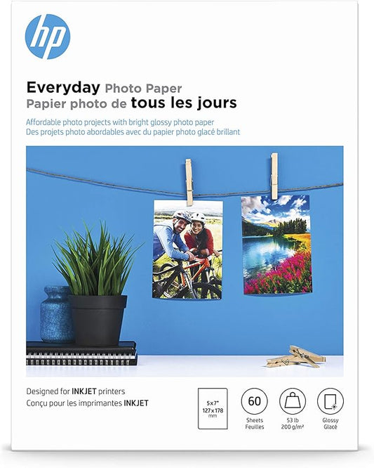 HP Everyday Photo Paper, Glossy, 5x7 in, 60 sheets (CH097A)
