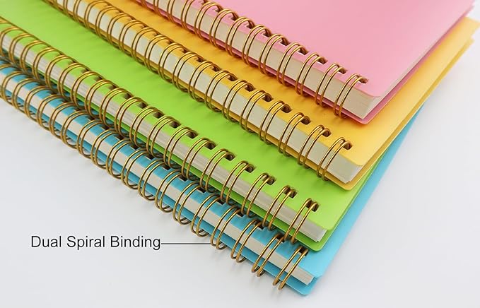 Spiral Notebook Journal,5.5" x 8.5" Plastic Hardcover College Ruled Notebook with 4 Colors,80 Sheets / 160 Pages Per Journal for Work,Study and Notes (light green,light blue,yellow,pink).