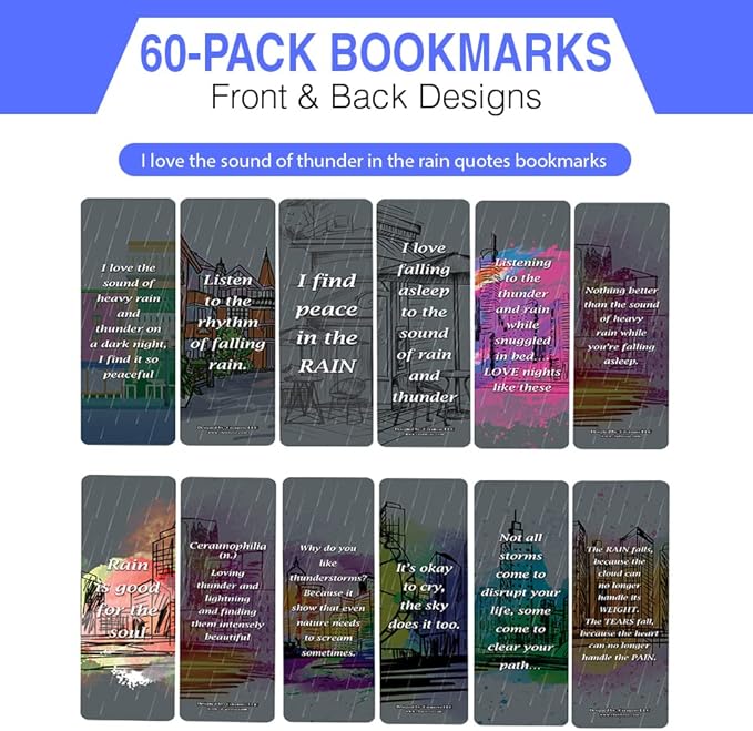 Creanoso I Love The Sound of Thunder in The Rain Quotes Bookmarks (10-Sets x 6 Cards) – Daily Inspirational Card Set – Interesting Book Page Clippers – Great Rewards for Adults and Professionals