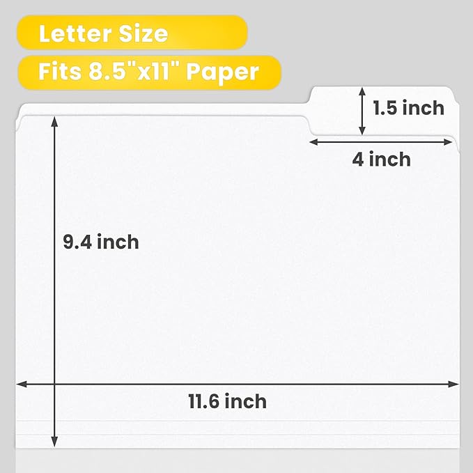 SUNEE File Folders Letter Size White, 100 Pack Manilla Folders 8.5 x 11 1/3-Cut Tabs, Colored File Folders Office Home School for Documents Files Paper
