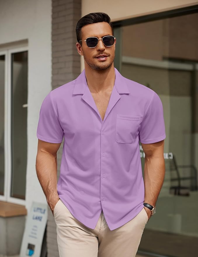 COOFANDY Men's Casual Cuban Guayabera Shirt Short Sleeve Button Down Shirts Summer Beach Shirts Vocation Vintage Shirts