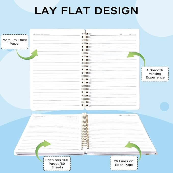 Spiral Notebook - A5 Spiral Notebooks, 8.3'' × 5.8'', 160 Pages, Aesthetic Journaling Notebooks for Women, College Lined Notebook with Elastic Closure, Back Pocket, for School Office, Bohemia