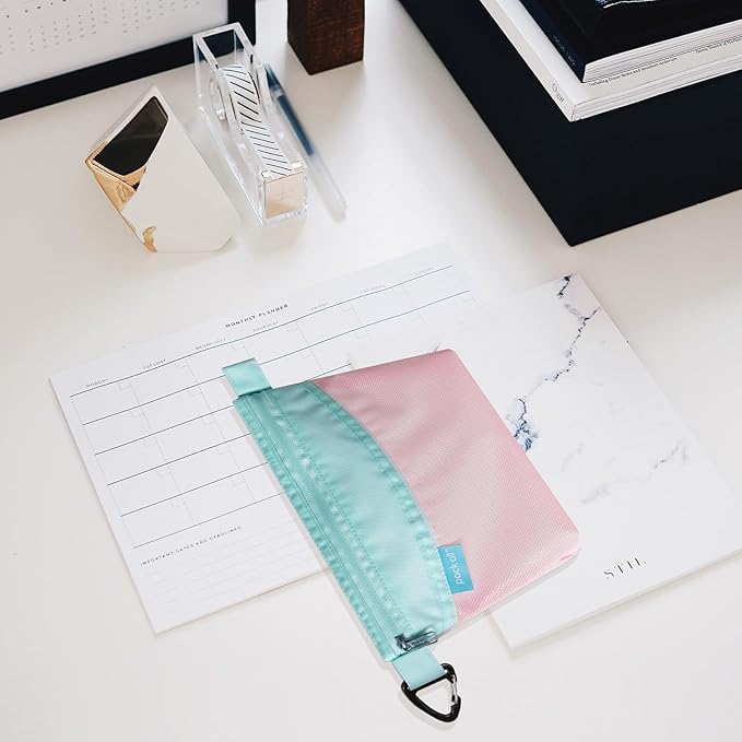 pack all Water-resistant Material Zipper Pouch, Mesh Zipper Bag for Storage, Travel, Office (Medium, Pink)