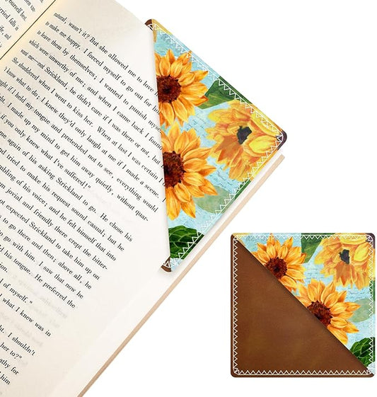 Personalized Leather Bookmarks, Fun & Cute Book Accessories for Reading Lovers, Unbreakable Page Markers for Women Men Girls Boys Student Teacher Kids Retirement Birthday Gifts (Golden Sunflower)