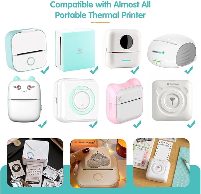 6 Rolls 53mm Mini Thermal Printer Stickers Paper, Multicolor Mini Printer Sticker Paper, Photo Printer Labels Paper, Compatible M02/T02, Kids Instant Camera, To-do Lists, Notes, Black, Photo