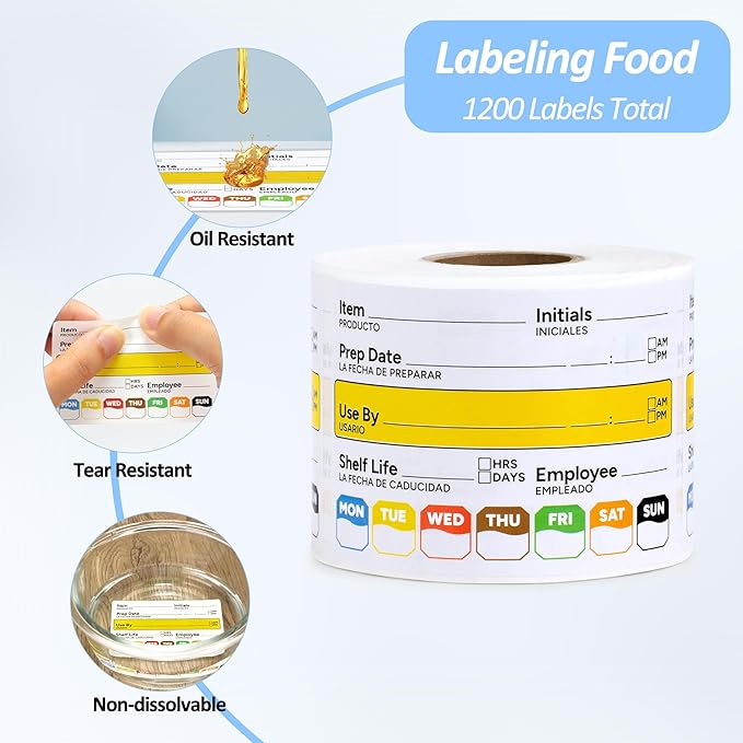 Restaurant Quality Shelf Life Food Rotation Labels, 2' x 3' Self-Adhesive Removable Freezer Labels, Perfect for Reusable Containers, Easy to Remove, Food Safety Date Stickers (4 Pc)