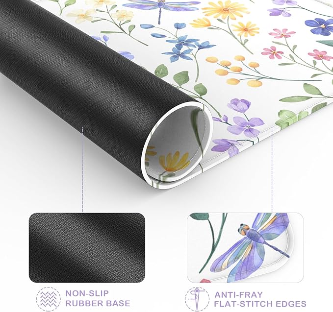 eulps Mouse Pad with Stitched Edge, Multiple Patterns Computer Mouse Pads with Non-Slip Rubber Base, Washable Cloth Mousepad, for Gaming, Laptop, PC (Dragonfly Meadow)