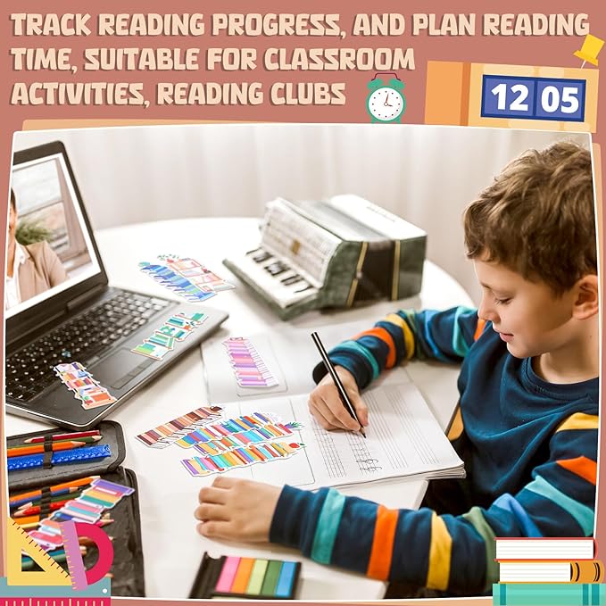 150 Pcs Book Tracker Bookmarks Bulk 6.3 x 1.97 Inch Bookshelf Design Bookmarks Paper Book Tracking Bookmark Double Sided Reading Page Markers for Book Lovers Students School (Book)