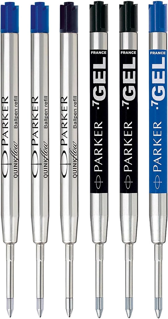 Parker Jotter London Ballpoint and Gel Pen Refill Discovery Pack: 3 Quinkflow Refills for Ballpoint Pens & 3 Quink Gel Refills