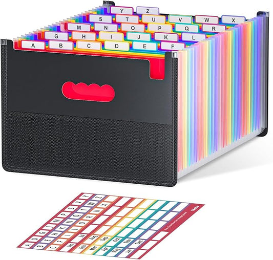 ThinkTex 26 Pockets Expanding File Folder, Upright & Coverless, A-Z Colorful Tabs, Larger Capacity Accordion Folder, Letter/A4 Size for School, Home and Office