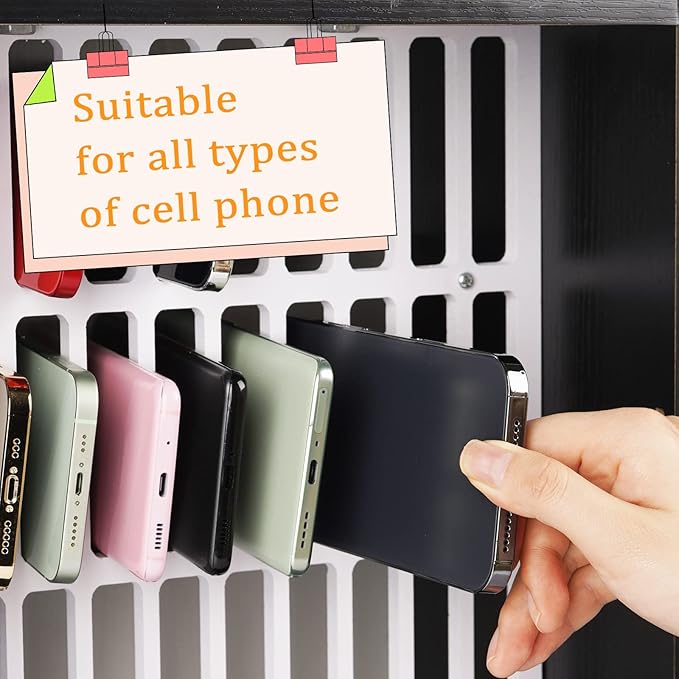 Echaprey Cell Phone Holder Classroom Pocket Chart Wooden Cell Phone Storage Cabinet with Lock 33 Slots Desktop Cell Phone Holder for Classroom Office (33 Slots Black)