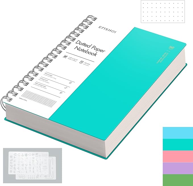EMSHOI B5 Spiral Notebook Bullet Dotted Journal, Large 7.48" X 10.15", 300 Pages/150 Sheets, 100gsm Dot Grid Paper, Waterproof Hardcover, for Office School Women Men Work Writing Notes-LightBlue
