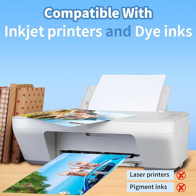 Photo Paper 5 x 7inches, 100 Sheets Glossy Photo Printer Paper, Instant Dry Picture Paper for DIY Chip Bag, Flyers, Cards, Calendars and Brochures(180gsm/48lb)