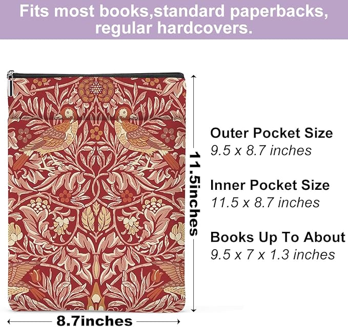 Retro Floral Bird Book Sleeve Book Cover Classic Flower Book Protector with Zipper Christmas Birthday Book Club Gifts Book Accessories for Women Bestie Mom Librarian Girls Bookish Book Lovers Gifts