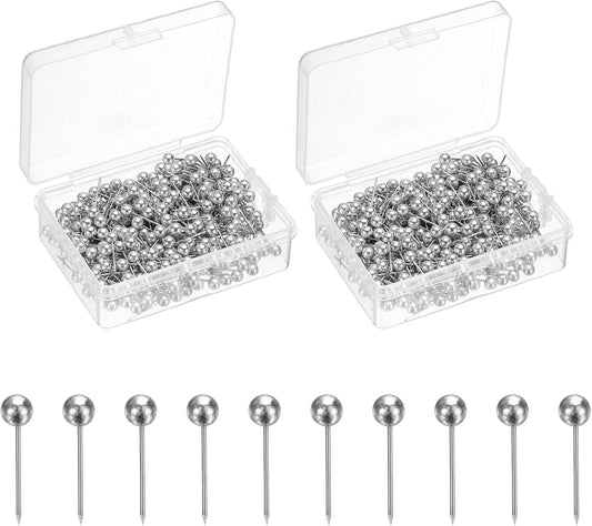 uxcell 800 Pcs Push Pins, Map Thumb Tacks 4mm Round Head Decorative Push Pins for Bulletin Board Home Office Travel Wall DIY Crafts Map Photo, Silver