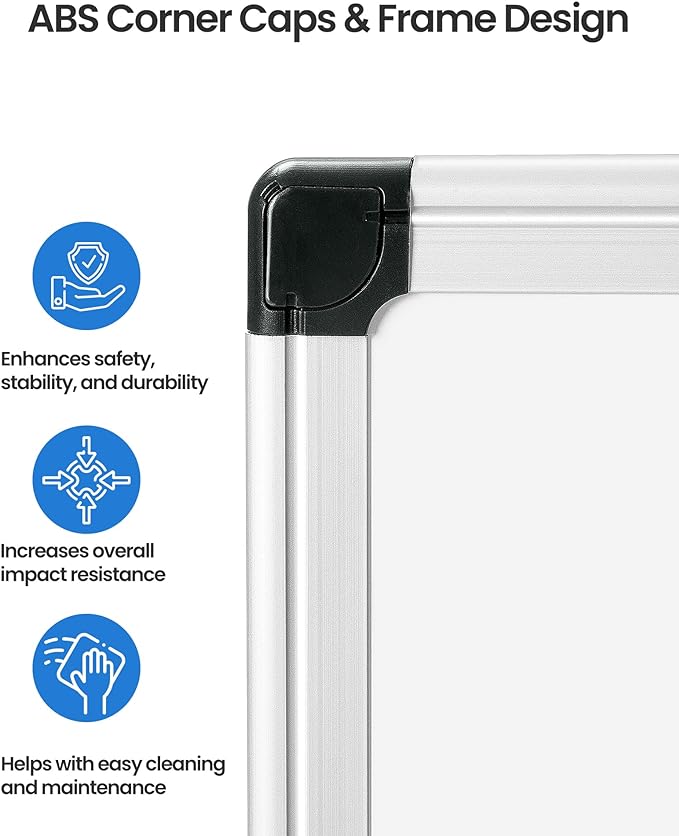 VUSIGN 2PCS Magnetic White Board Kit for Wall 18" x 12", 2 Dry Eraser & 4 Multicolor Markers & 8 Magnetic Pins, Sliver Reinforced Aluminum Frame for Home, School, Office