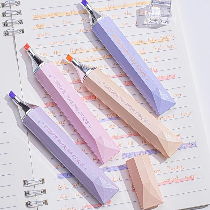 COLNK Glitter Pastel Highlighter,Set of 6 Pcs Cute Aesthetic Highlighters Assorted Colors,Chisel Tip,Metallic Highlighters for Journal Planner, Highlighting, Note-taking,Glitter Ink B