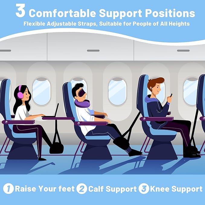 Airplane Foot Hammock Travel Footrest, Leozzo Essentials Airplane Foot Rest to Relax Your Feet, 2 Pack Foot Hammock for Plane Travel,Travel Accessories,Airplane Essentials (Stripe)