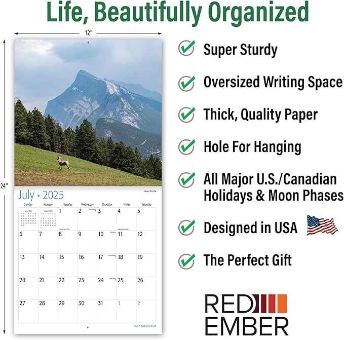 RED EMBER Banff National Park 2025 Wall Calendar 12 Month | 12" x 24" Open | Thick & Sturdy Paper | Giftable | Calendar 2025