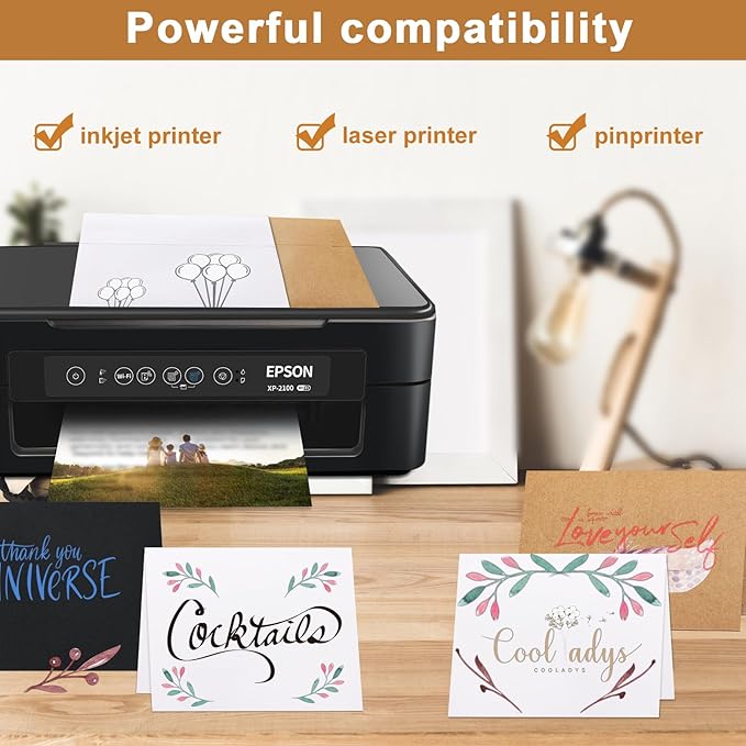 White Blank Greeting Cards with Envelopes 5 x 7 Heavyweight Folded White Cardstock and A7 Envelopes Printable Self Seal 20 Packs for Wedding Invitations, Birthday, Thank You Cards, Mailing