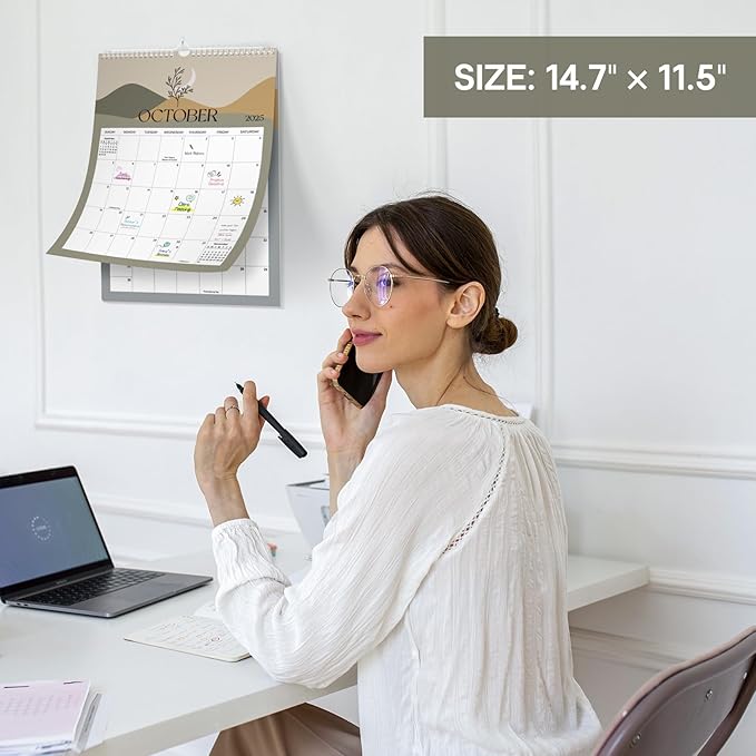 2025 Wall Calendar, Monthly Wall Calendar from January 2025 to June 2026, 14.7" x 11.5", Spiral Binding Hanging Wall Calendar, Perfect for Home or Office, Boho Theme