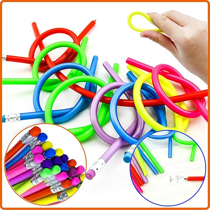 48 Pieces Flexible Soft Pencil,Magic Bendable Pencils,Multi-Colored Fun Soft Pencils with Erasers for Kids,Classroom Supplies,Back to School Gifts,Party Favors,6 Colors