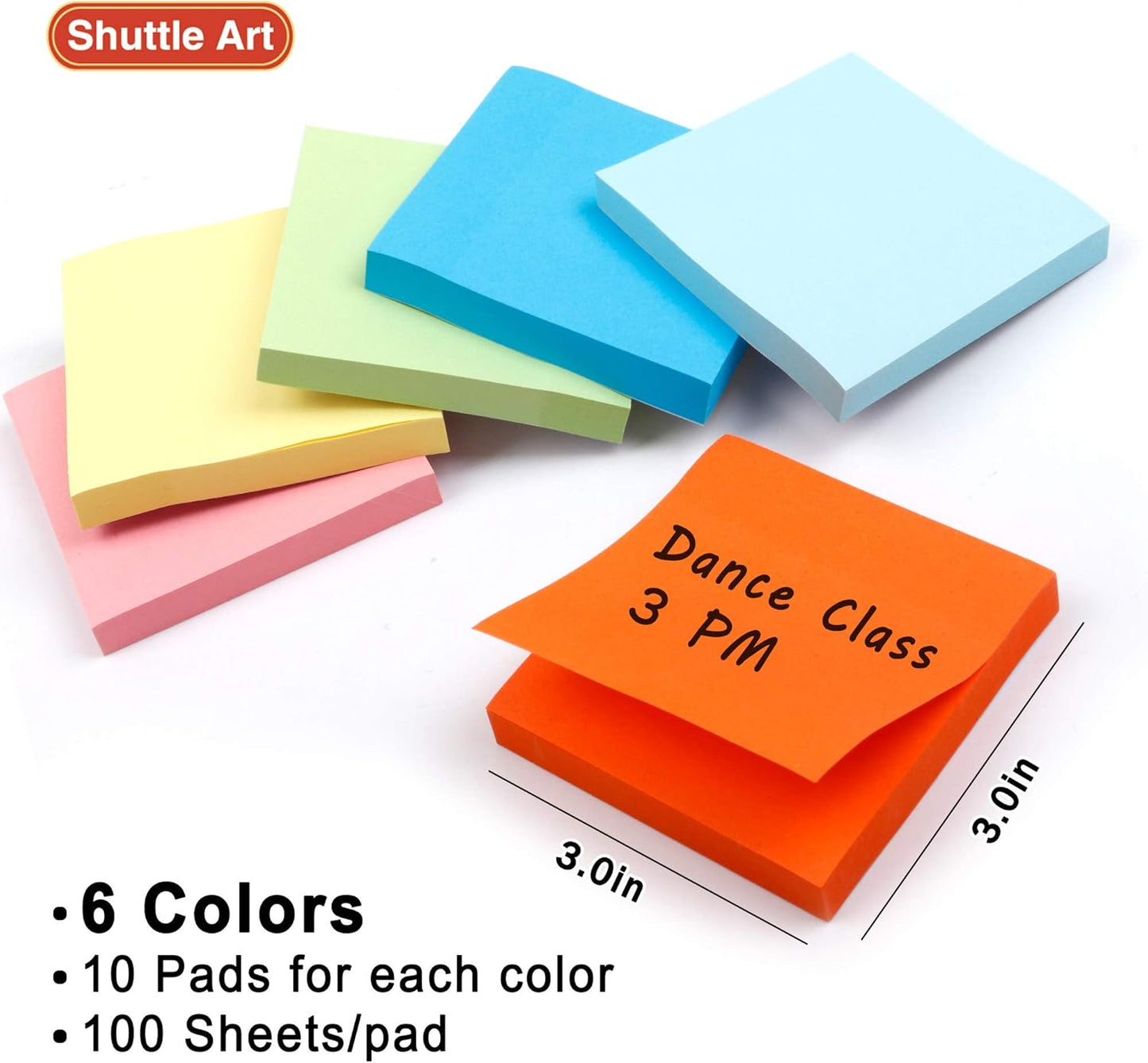 Sticky Notes, Shuttle Art 60 Pads Bright Stickies, 6 Assorted Colors, 3x3 Inches, 100 Sheets/Pad Sticky Pads for Home, School, Office