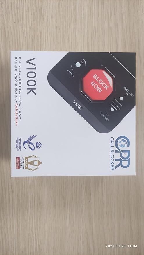 CPR V100K Call Blocker for Landline Phones with Caller ID. Pre-Loaded with 100,000 Nuisance Numbers and Allows Blocking of 10,000 More with a Single Button Press.