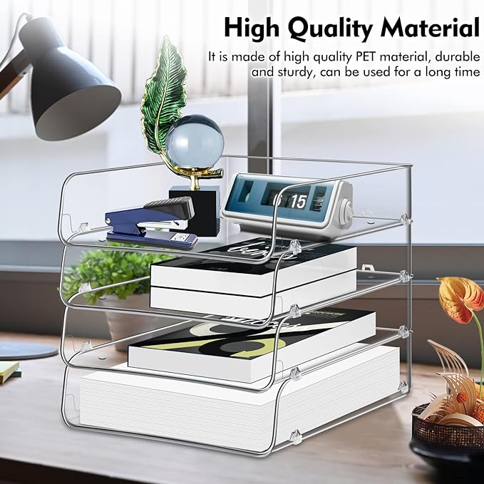 Stackable Paper Trays, 4 Tier Desktop File Organizer, Letter Tray for Office Supplies, Magazine