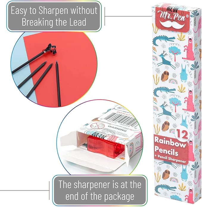 Mr. Pen- Rainbow Pencils, 12 Pack, 7 Color in 1 Rainbow Colored Pencil with Sharpener, Fun Pencils for Kids, Rainbow Pencils for Kids, Colored Pencils for Kids, Color Pencils for Kids