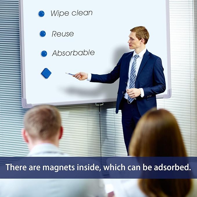 Favourde 48 Pack Magnetic Whiteboard Dry Erase Erasers Chalkboard Cleansers for Classroom, Home and Office (Blue)