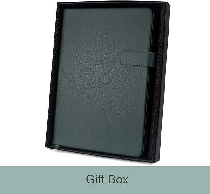 A5 Hard Cover Notebook with Pen Holder, Gold Edges & 180° Lay Flat - Large 5x8.25 Lined, Bookmark, Gift Box - Durable Journal for Office, Study, Travel - Writers, Students (Dark Green)