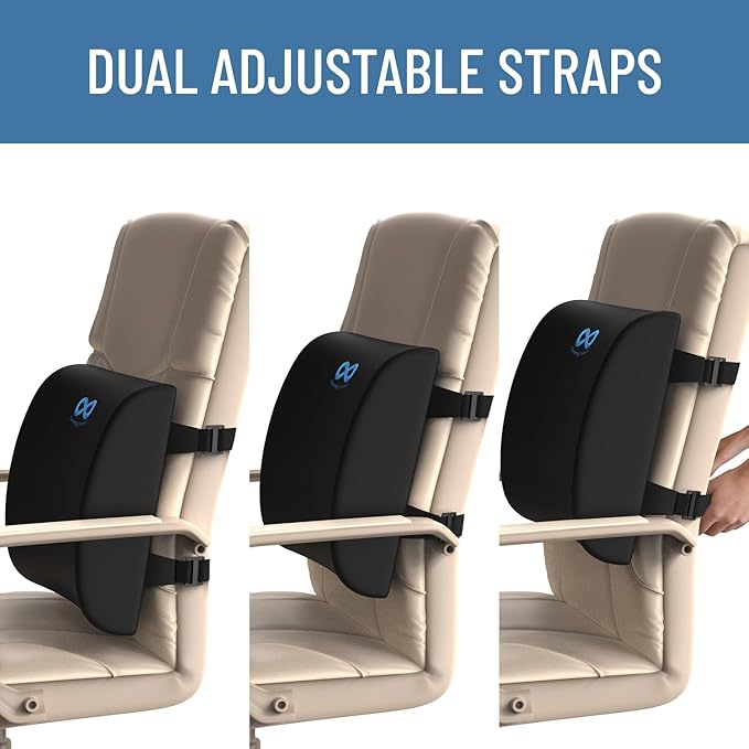 Everlasting Comfort Lumbar Support Pillow for Office Chair - Gel Infused Back Cushion for Chair, Car, Couch - Lumbar Pillow Promotes Better Posture, Back Pain Relief - Ideal for Gaming and Desk Chairs