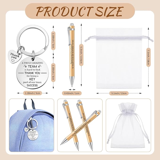 Fulmoon 80 Pcs Employee Appreciation Gifts Set Include Notepad Pen Thank You Keychain Organza Bag, Going Away Retirement Birthday Christmas Team Gift for Member Coworker Staff(Brown)