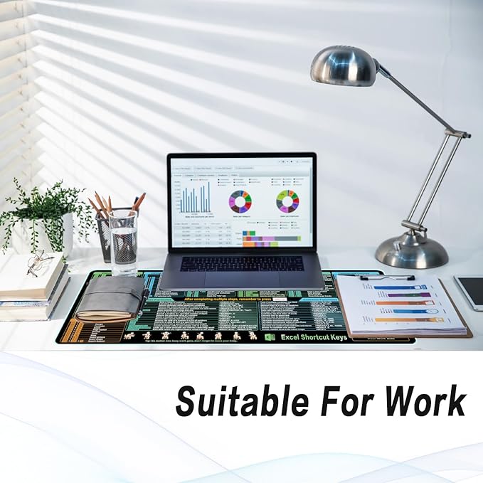 Excel Shortcut Kyes Mouse Pad,Large XL Excel Cheat Sheet Desk Pad,Pc Office&Gaming Keyboard Mat, Non-Slip Spreadsheet Shortcuts Mousepad 31.5" x 11.8"
