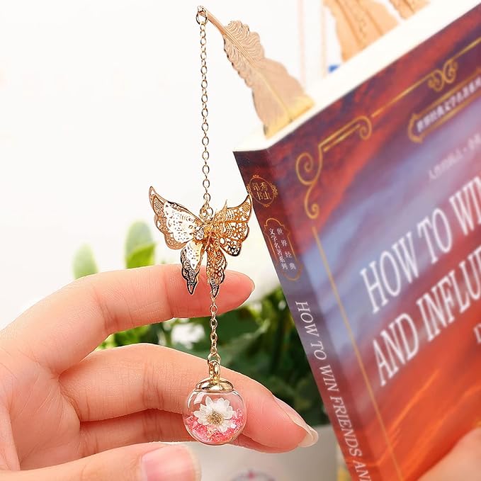 Toirxarn Gold Feather Bookmark with Butterfly Charm - Elegant Bookmarks for Women, Teacher Appreciation Gifts, Book Lovers Gifts, Book Marker for Reading, Unique Birthday Gifts, Stocking Stuffers